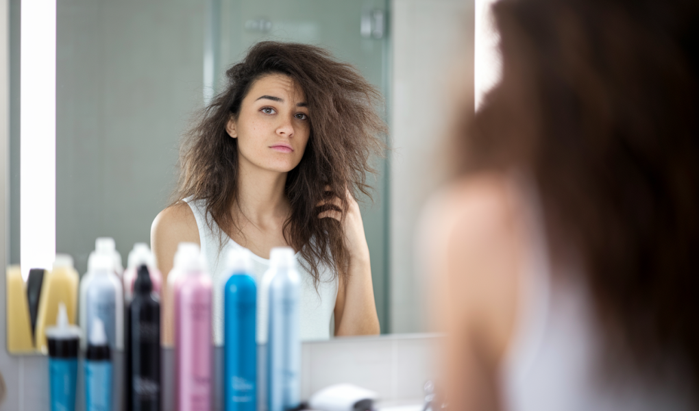 femme-cheveux-frises-miroir-produits