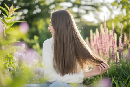personne-cheveux-longs-brillants-jardin