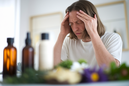 personne-massant-temples-fleurs