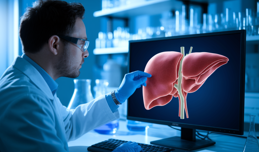 scientifique-blouse-modele3d-foie-ecran