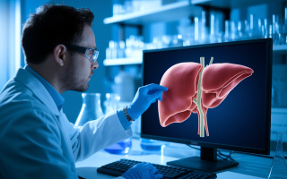 scientifique-blouse-modele3d-foie-ecran