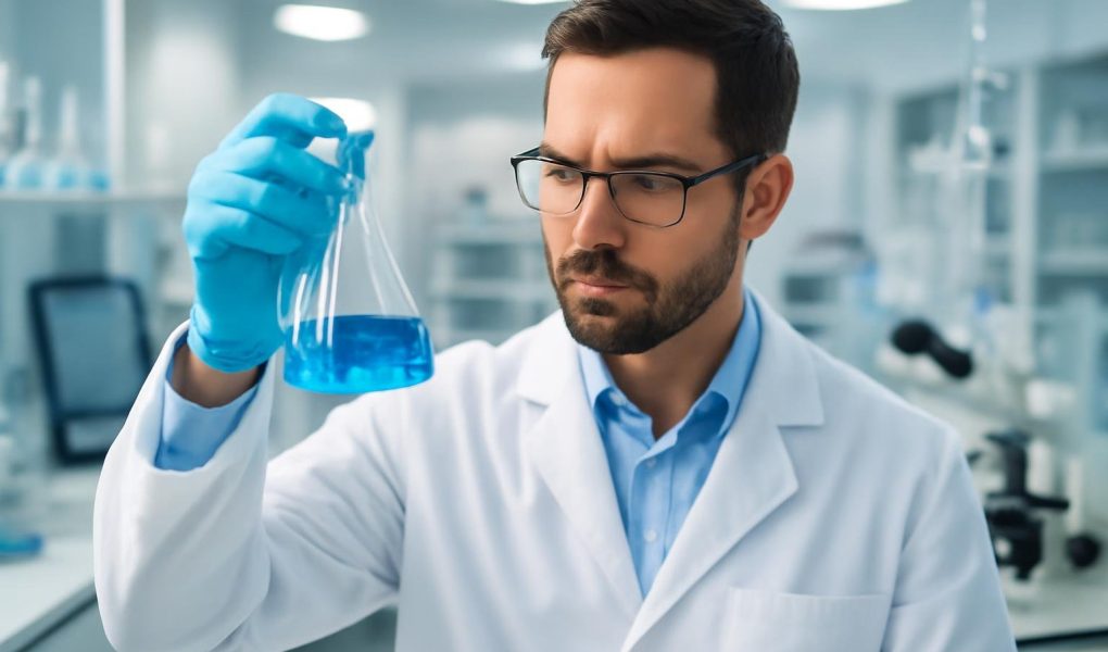 scientifique-laboratoire-moderne-fiole-bleue