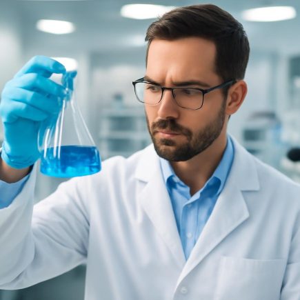 scientifique-laboratoire-moderne-fiole-bleue