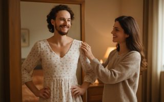 couple-souriant-robe-feminine-miroir