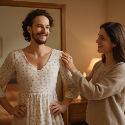 couple-souriant-robe-feminine-miroir