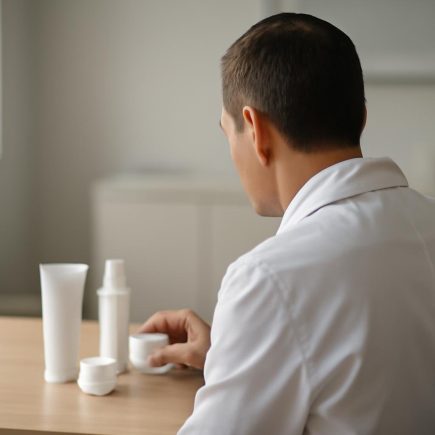 dermatologue-examine-produits-soin-cabinet